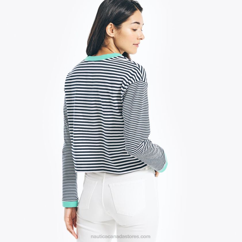 Cropped Striped Long-Sleeve T-Shirt Nautica Women Bright White R260HV777