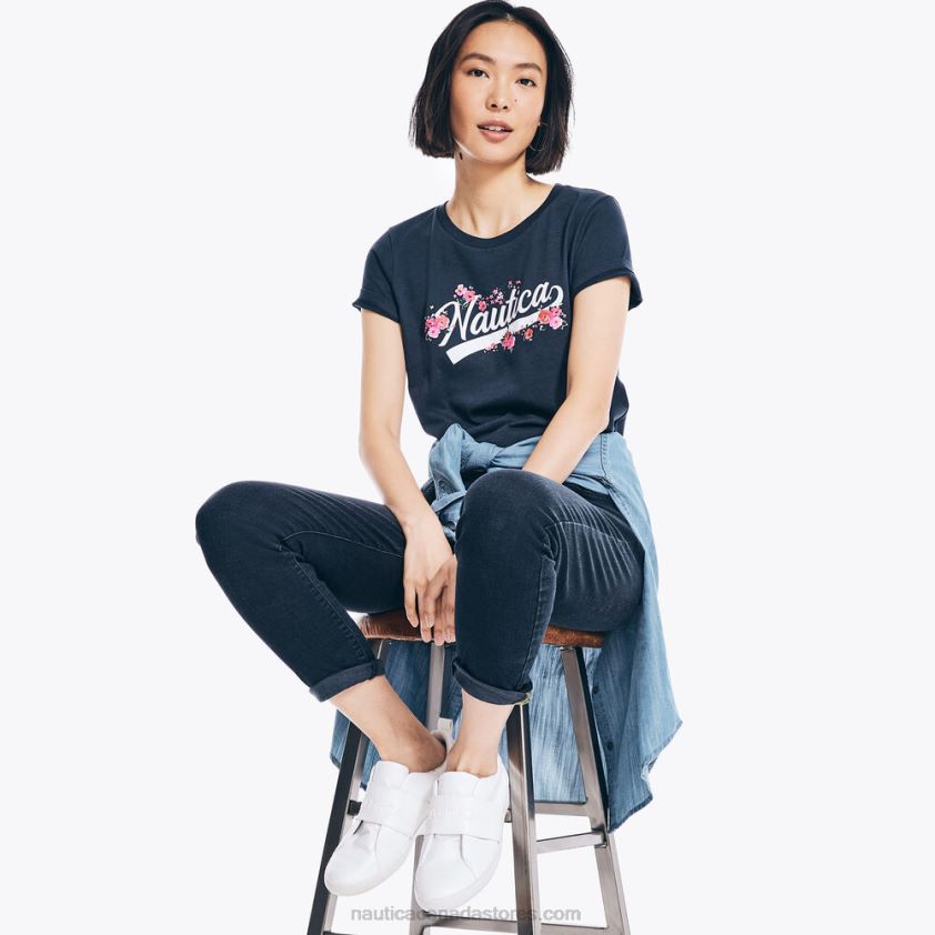 Floral Logo Graphic T-Shirt Nautica Women Stellar Blue Heather R260HV998