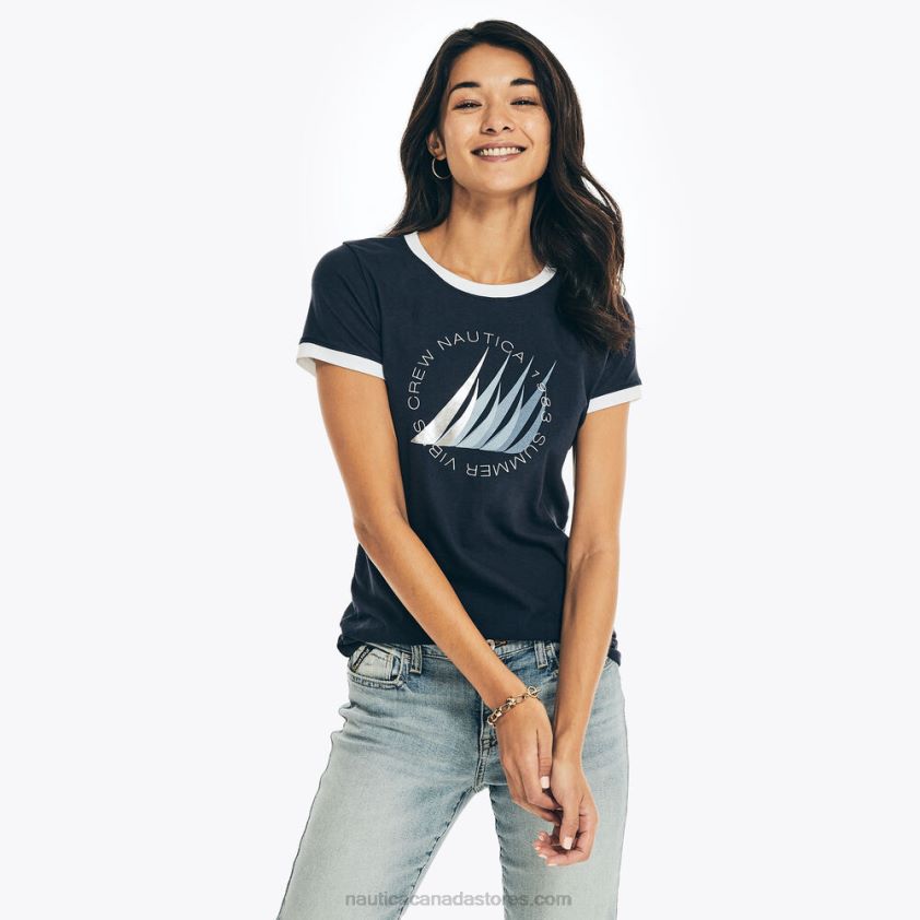 Foil Logo Graphic T-Shirt Nautica Women Stellar Blue Heather R260HV1002
