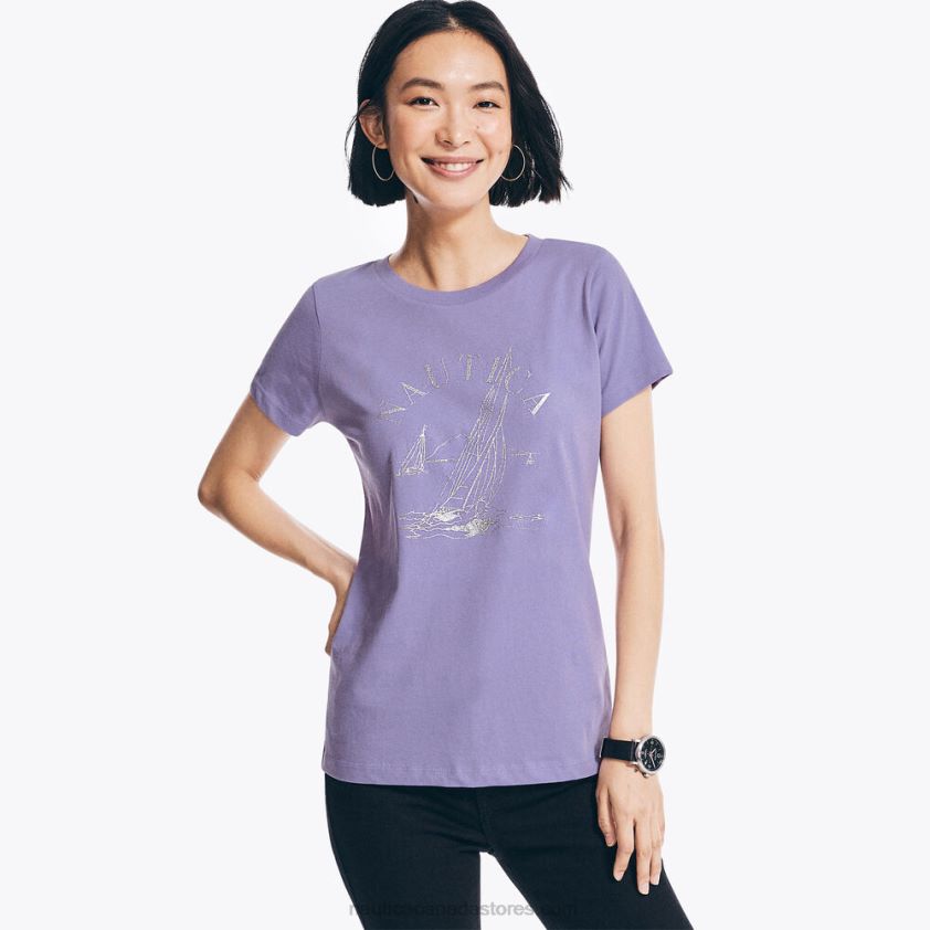Glitter Sailboat Graphic T-Shirt Nautica Women Ocean Violet R260HV995