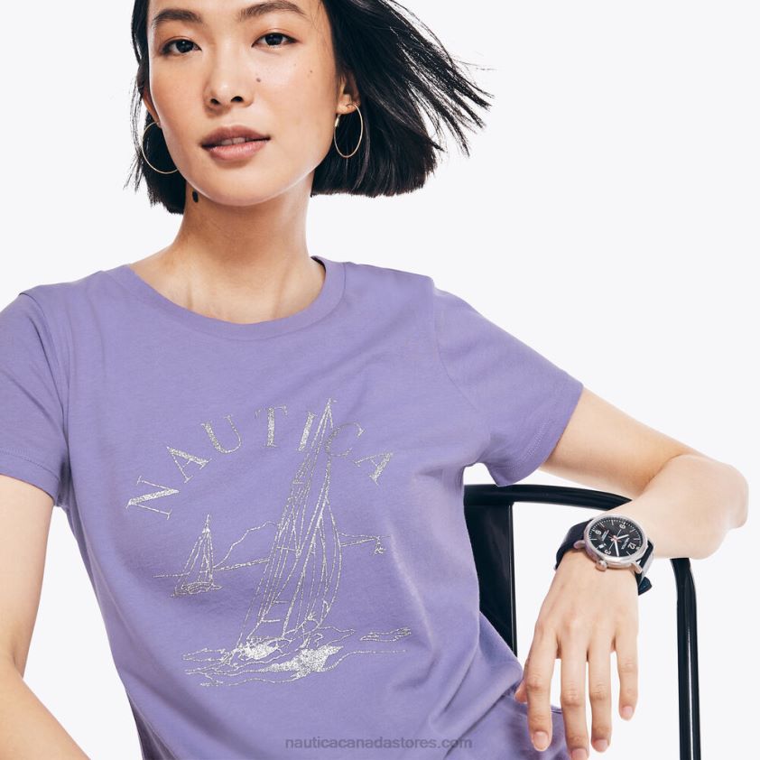 Glitter Sailboat Graphic T-Shirt Nautica Women Ocean Violet R260HV995
