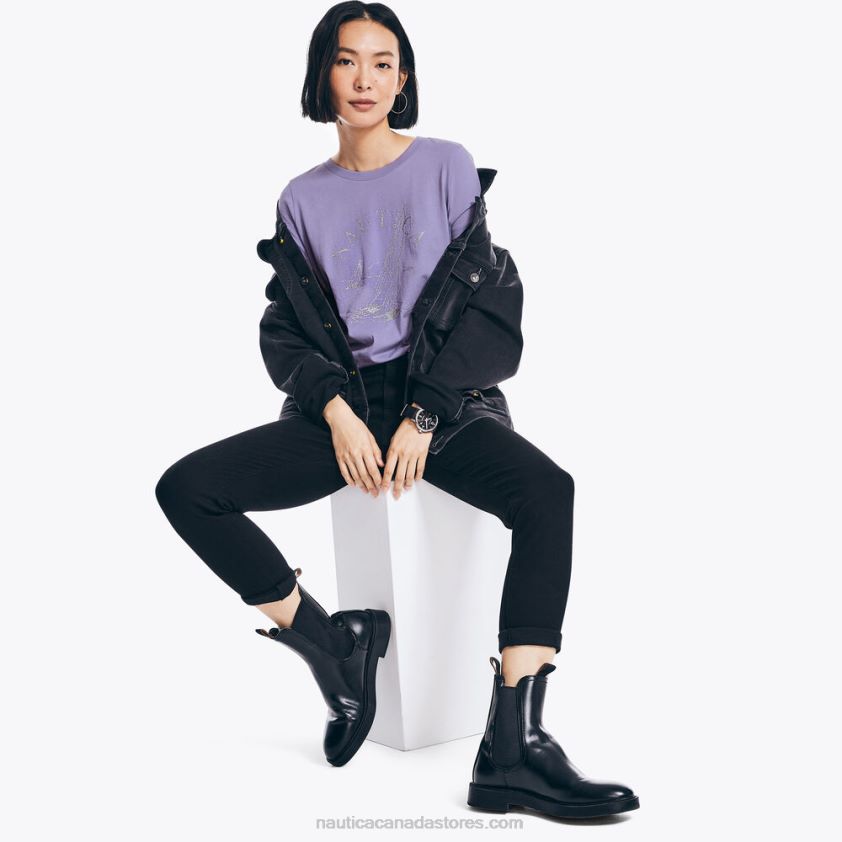 Glitter Sailboat Graphic T-Shirt Nautica Women Ocean Violet R260HV995