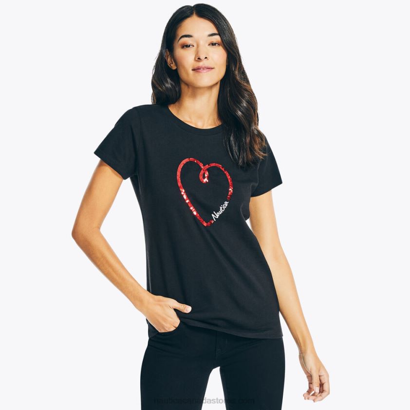 Heart Puff Graphic T-Shirt Nautica Women True Black R260HV749