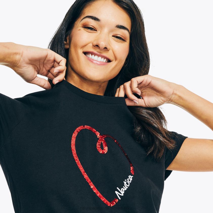 Heart Puff Graphic T-Shirt Nautica Women True Black R260HV749