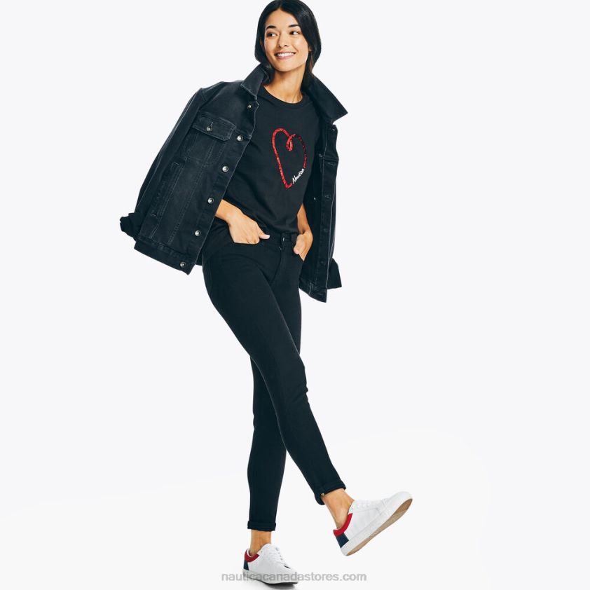 Heart Puff Graphic T-Shirt Nautica Women True Black R260HV749