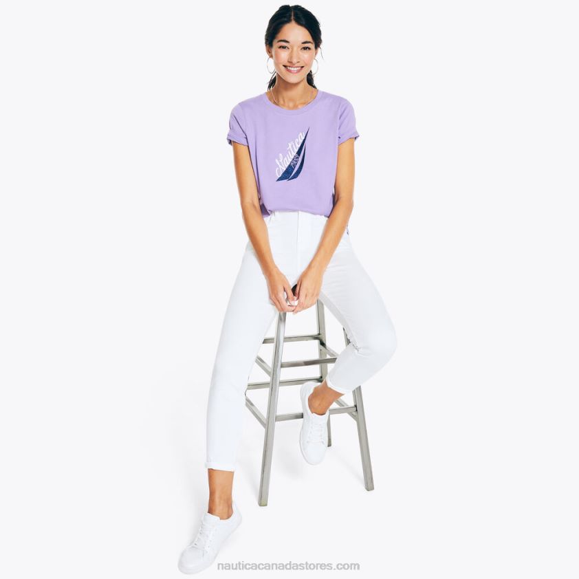 J-Class Glitter Puff Logo Graphic T-Shirt Nautica Women Ocean Violet R260HV1029