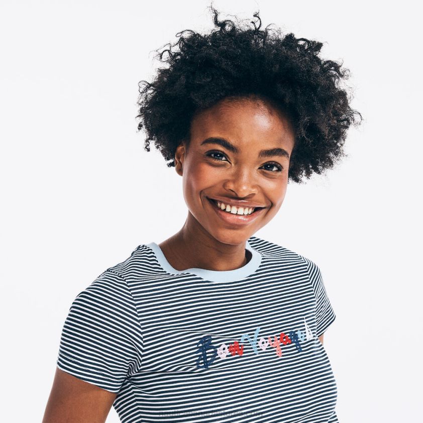 Striped Bon Voyage Graphic T-Shirt Nautica Women Stellar Blue Heather R260HV1020