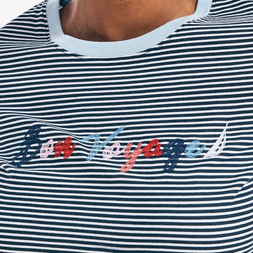 Striped Bon Voyage Graphic T-Shirt Nautica Women Stellar Blue Heather R260HV1020