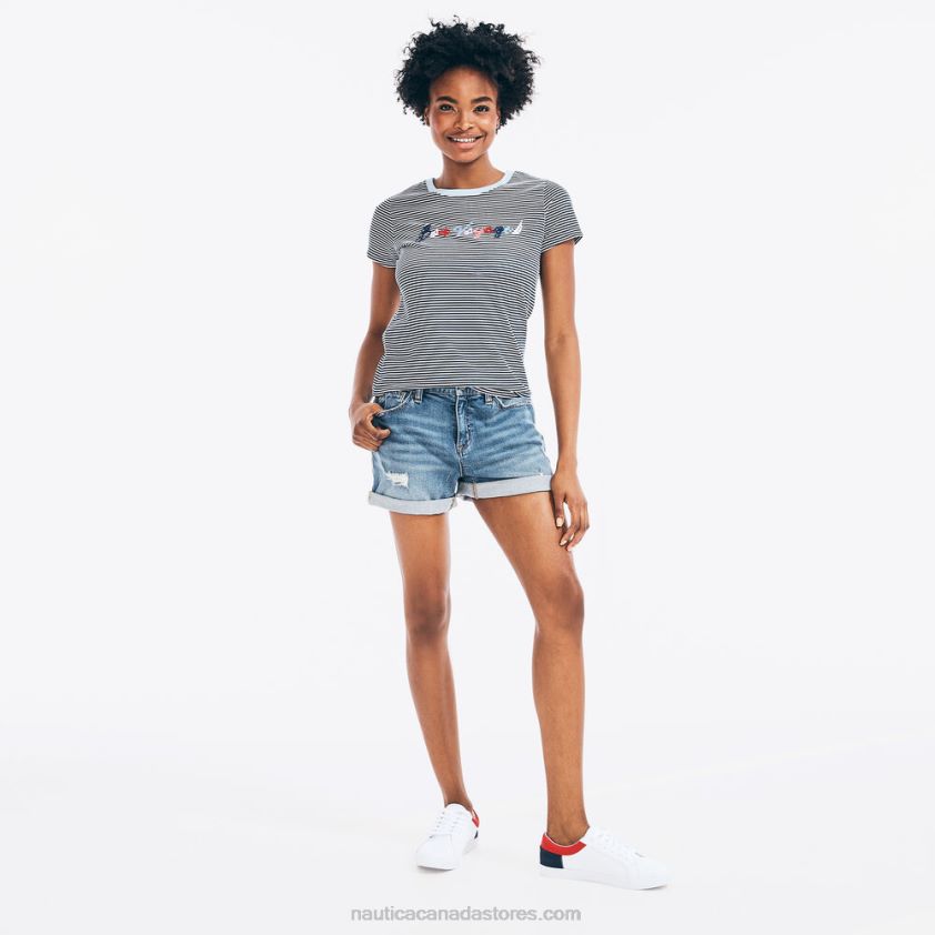 Striped Bon Voyage Graphic T-Shirt Nautica Women Stellar Blue Heather R260HV1020