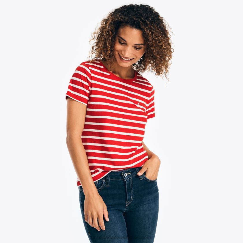 Striped Crewneck T-Shirt Nautica Women Tomales Red R260HV772