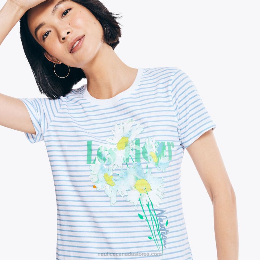 Striped Puff Graphic T-Shirt Nautica Women Bright White R260HV972