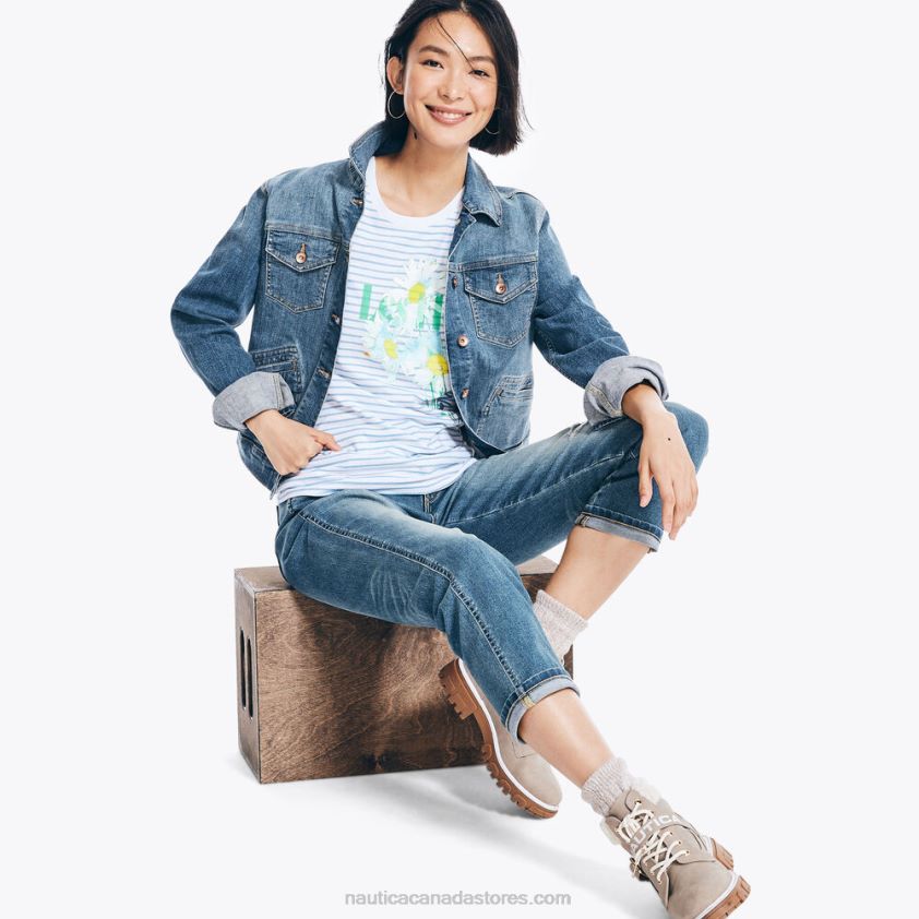 Striped Puff Graphic T-Shirt Nautica Women Bright White R260HV972