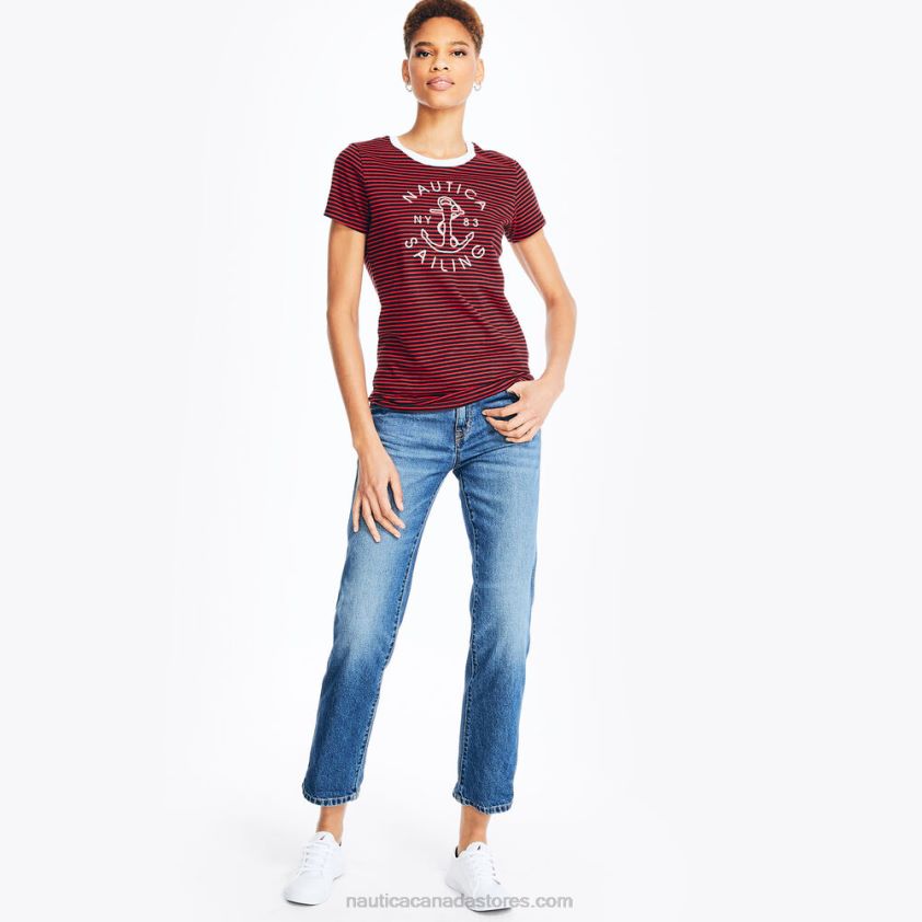 Striped Sailing Graphic T-Shirt Nautica Women Tomales Red R260HV865
