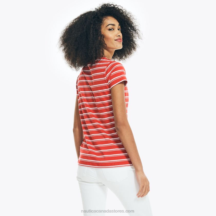 Striped V-Neck T-Shirt Nautica Women Buoy Red R260HV775