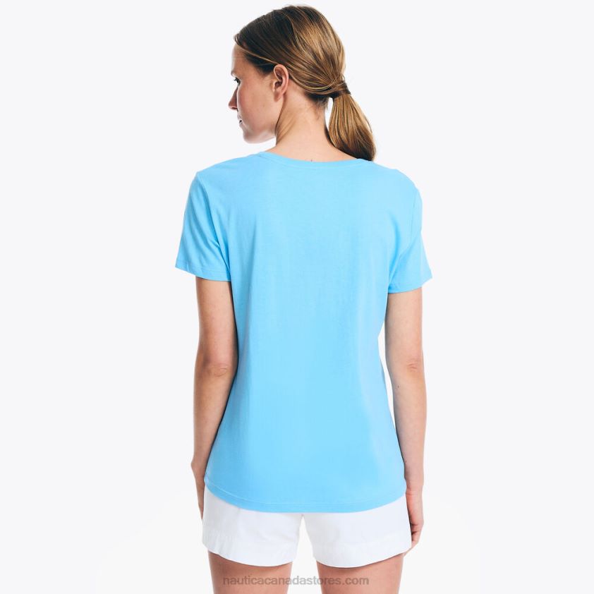 Studded Logo V-Neck T-Shirt Nautica Women Azure Blue R260HV744