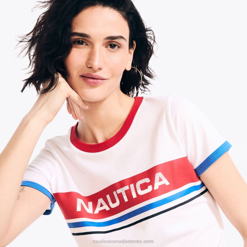 Sustainably Crafted Chest-Stripe Logo Graphic T-Shirt Nautica Women Bright White R260HV863