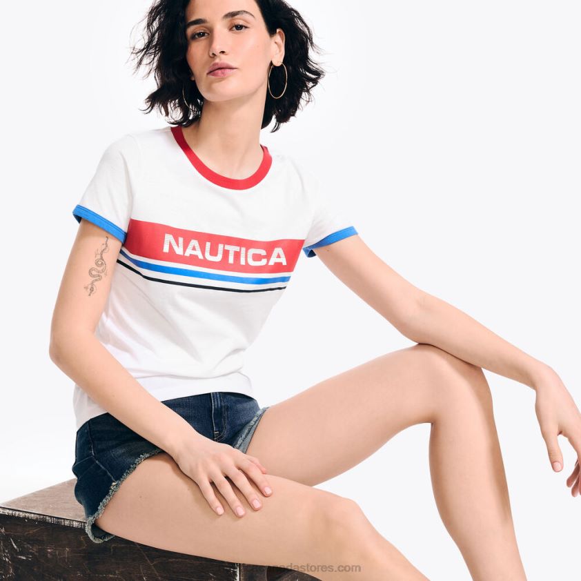 Sustainably Crafted Chest-Stripe Logo Graphic T-Shirt Nautica Women Bright White R260HV863