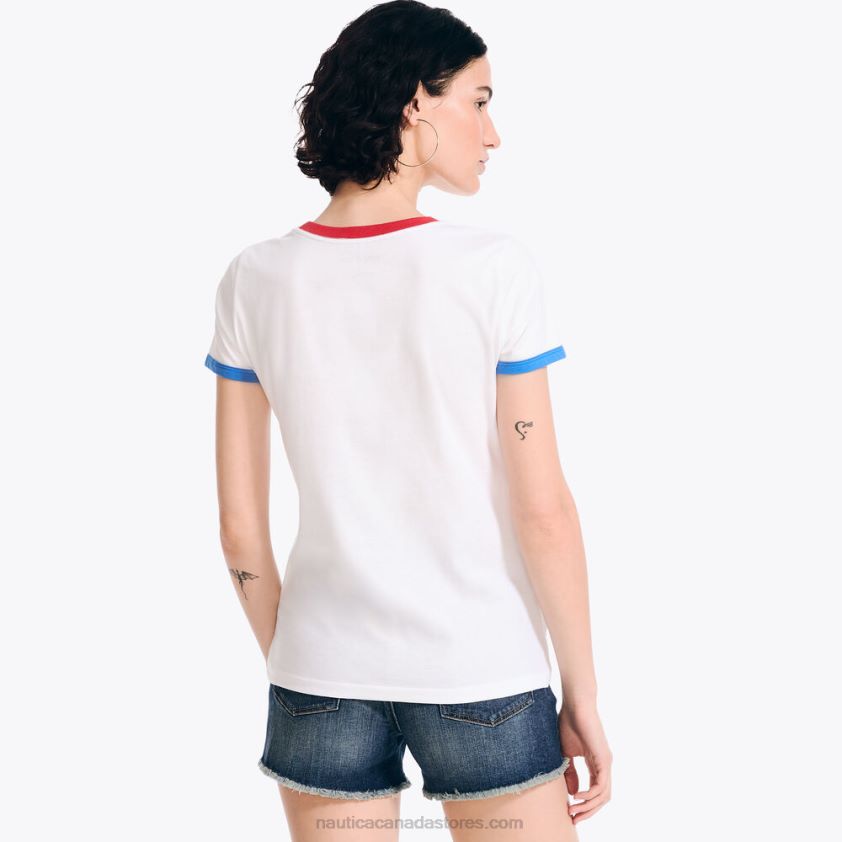 Sustainably Crafted Chest-Stripe Logo Graphic T-Shirt Nautica Women Bright White R260HV863