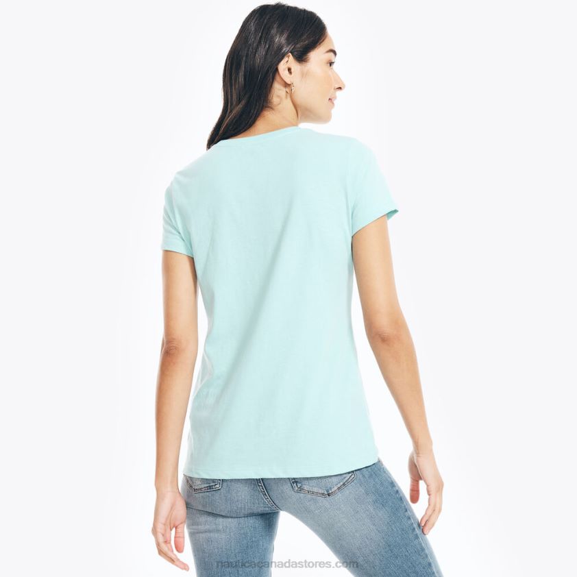 Sustainably Crafted Embroidered Floral Logo Graphic T-Shirt Nautica Women Light Tide Water Wash R260HV1024