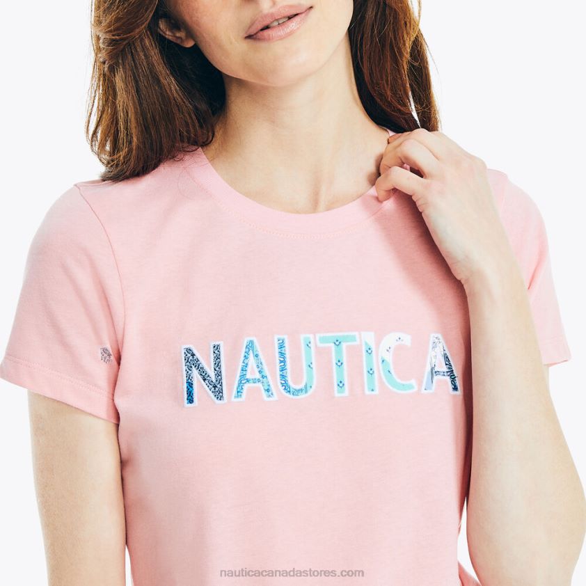 Sustainably Crafted Embroidered Logo Graphic T-Shirt Nautica Women Prism Pink R260HV1013