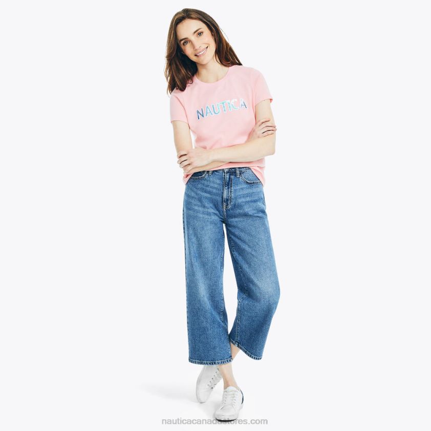 Sustainably Crafted Embroidered Logo Graphic T-Shirt Nautica Women Prism Pink R260HV1013