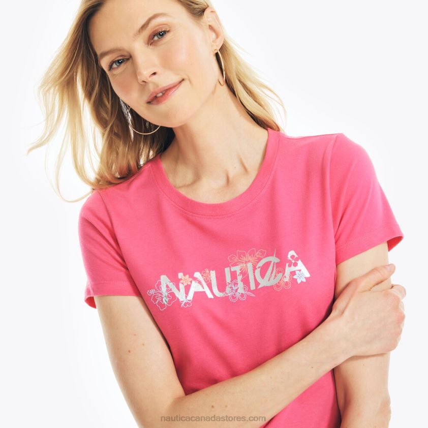 Sustainably Crafted Floral Foil Logo Graphic T-Shirt Nautica Women Cabana Pink R260HV795