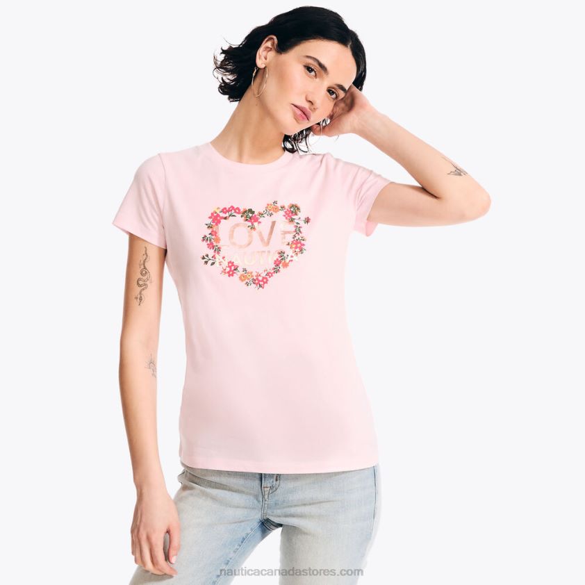 Sustainably Crafted Floral Foil Logo Graphic T-Shirt Nautica Women Crimson R260HV921