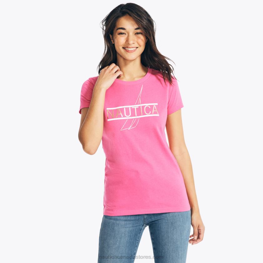 Sustainably Crafted Foil Logo Graphic T-Shirt Nautica Women Bow Burgundy R260HV1025