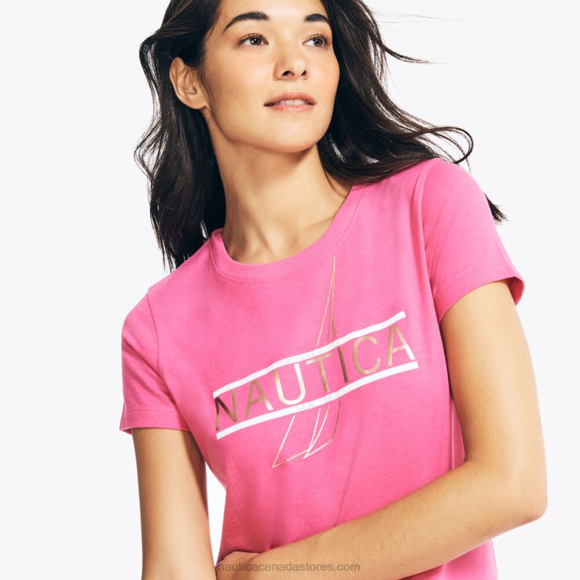 Sustainably Crafted Foil Logo Graphic T-Shirt Nautica Women Bow Burgundy R260HV1025