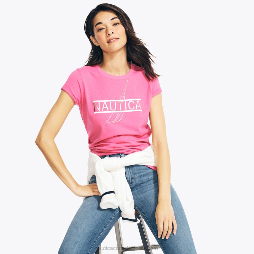 Sustainably Crafted Foil Logo Graphic T-Shirt Nautica Women Bow Burgundy R260HV1025