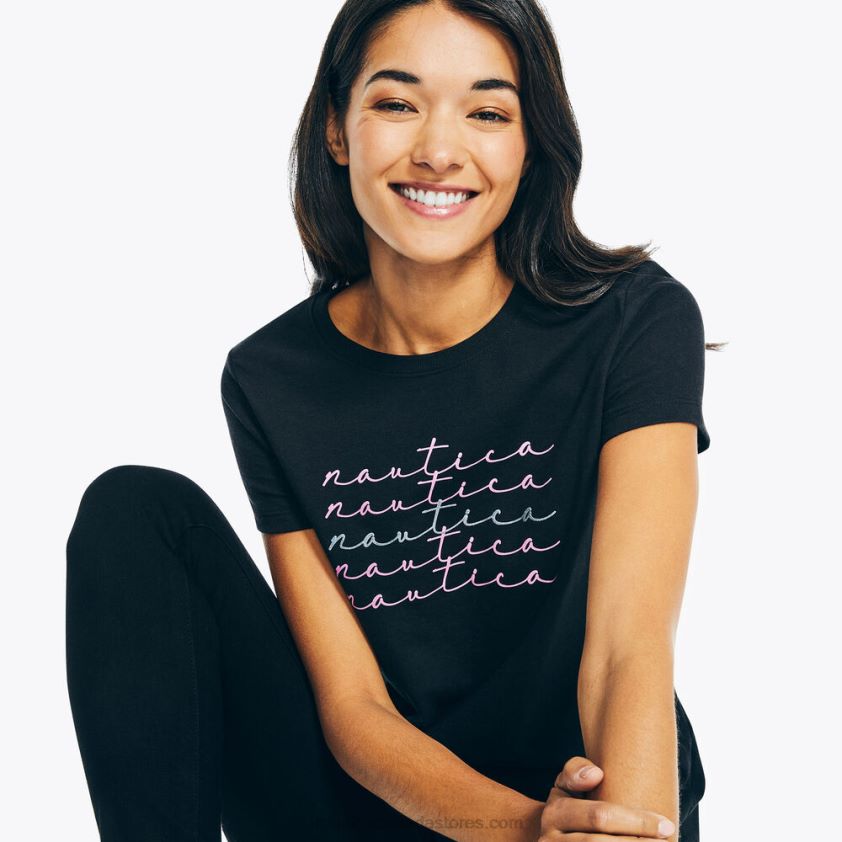 Sustainably Crafted Glitter Graphic T-Shirt Nautica Women True Black R260HV769
