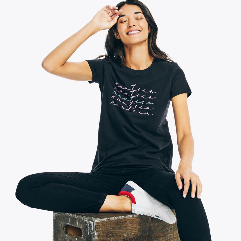 Sustainably Crafted Glitter Graphic T-Shirt Nautica Women True Black R260HV769