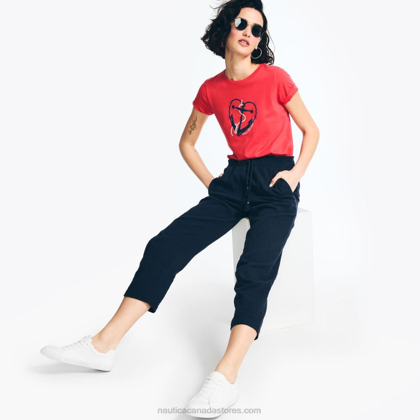 Sustainably Crafted Glitter Hearted Anchor Graphic T-Shirt Nautica Women Tomato R260HV762