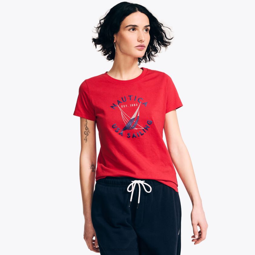 Sustainably Crafted Glitter Logo Graphic T-Shirt Nautica Women Tomales Red R260HV801