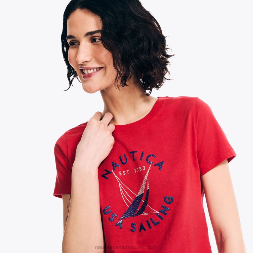 Sustainably Crafted Glitter Logo Graphic T-Shirt Nautica Women Tomales Red R260HV801