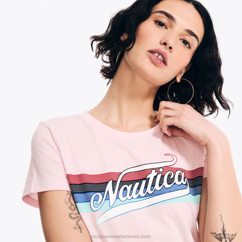 Sustainably Crafted Heritage Stripe Graphic T-Shirt Nautica Women Crimson R260HV927
