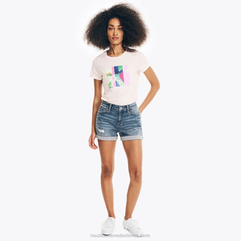 Sustainably Crafted Ocean Photo Foil Graphic T-Shirt Nautica Women Bow Burgundy R260HV867