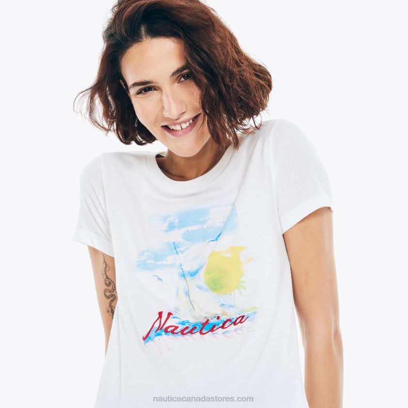 Sustainably Crafted Ocean Vibes Graphic T-Shirt Nautica Women Bright White R260HV768