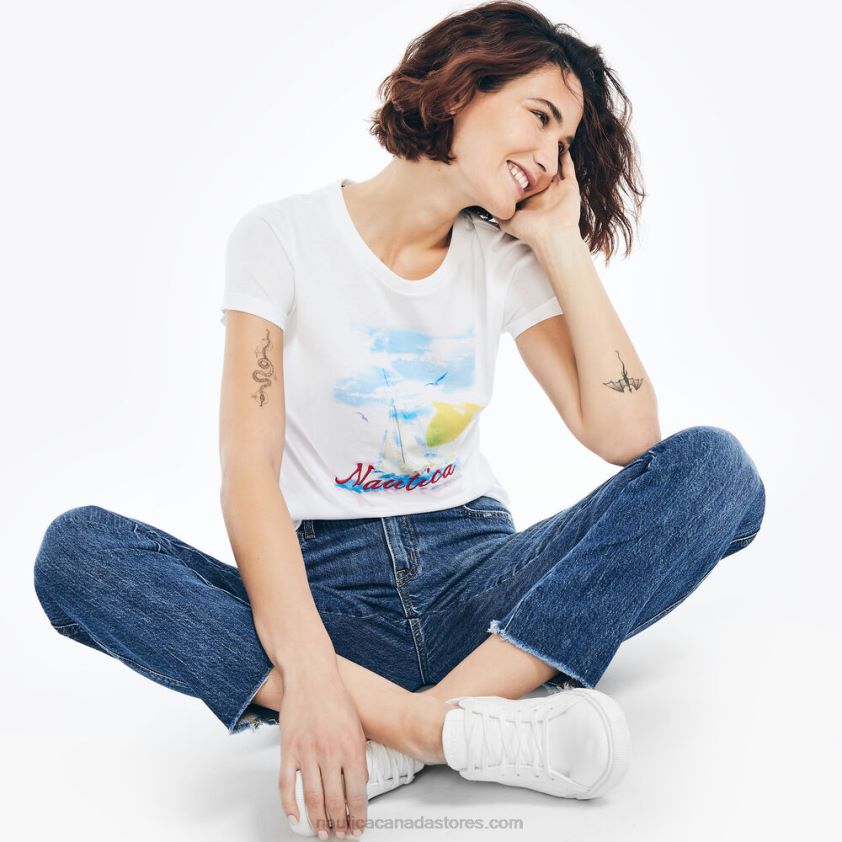 Sustainably Crafted Ocean Vibes Graphic T-Shirt Nautica Women Bright White R260HV768