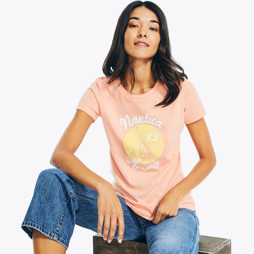 Sustainably Crafted Sea And Sail Foil Graphic T-Shirt Nautica Women Sugar Coral R260HV987