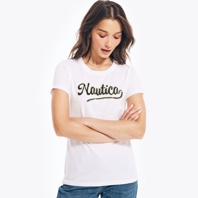 Sustainably Crafted Sequin Logo Graphic T-Shirt Nautica Women Bright White R260HV1038