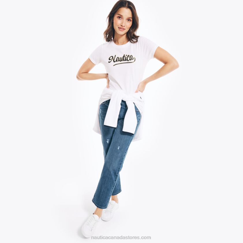 Sustainably Crafted Sequin Logo Graphic T-Shirt Nautica Women Bright White R260HV1038