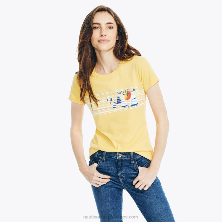 Sustainably Crafted Striped Sailboat Graphic T-Shirt Nautica Women Cornsilk R260HV1043