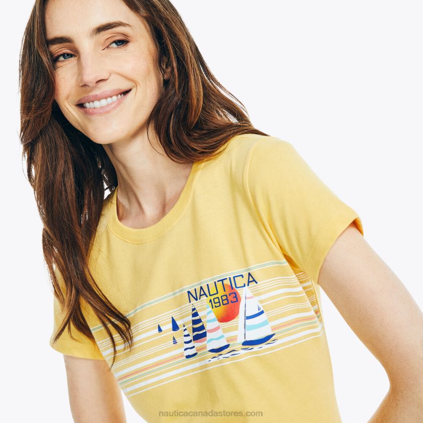 Sustainably Crafted Striped Sailboat Graphic T-Shirt Nautica Women Cornsilk R260HV1043