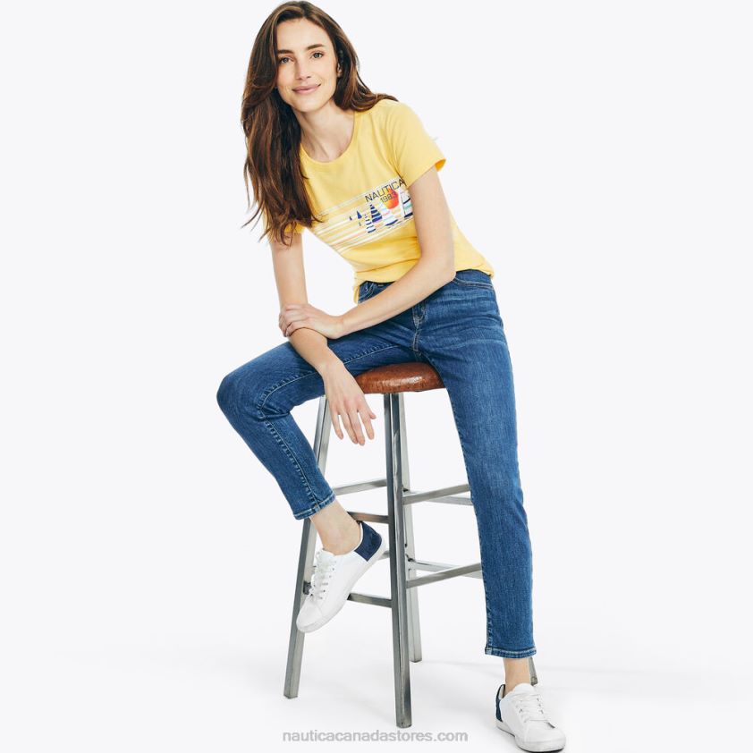 Sustainably Crafted Striped Sailboat Graphic T-Shirt Nautica Women Cornsilk R260HV1043