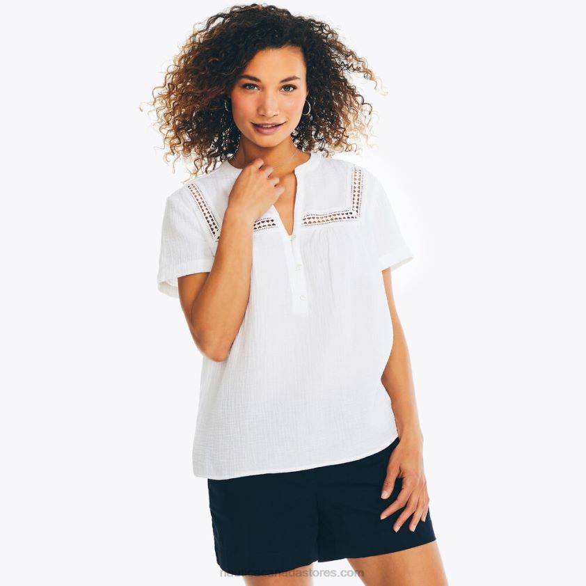 Crochet Pullover Shirt Nautica Women Bright White R260HV826