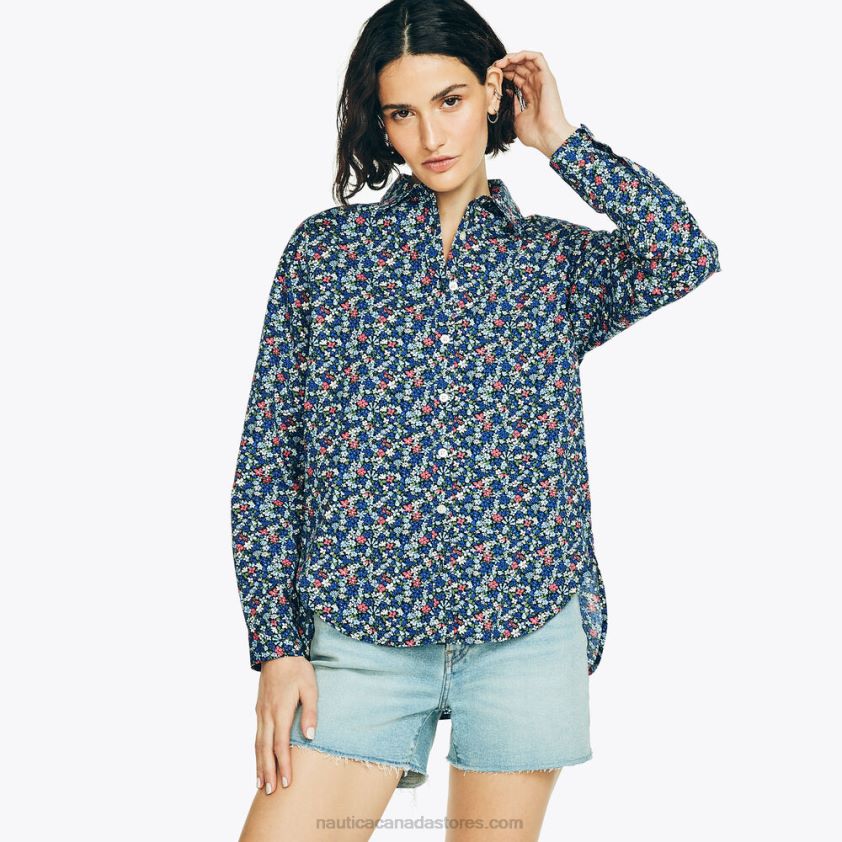 Floral Print Weekend Shirt Nautica Women Stellar Blue Heather R260HV986