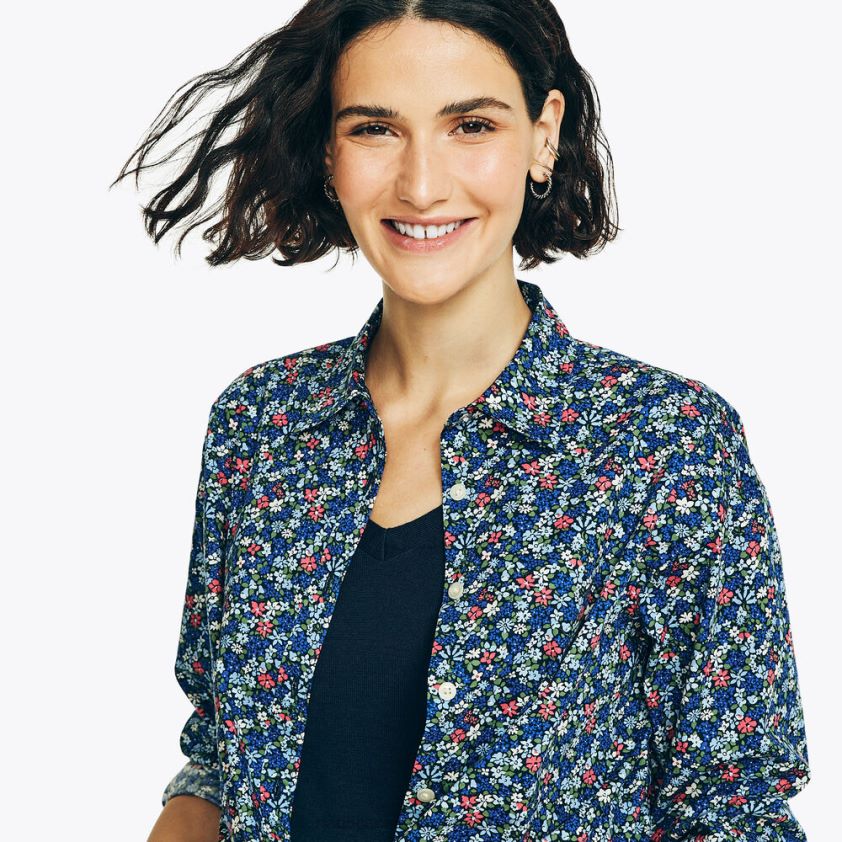 Floral Print Weekend Shirt Nautica Women Stellar Blue Heather R260HV986