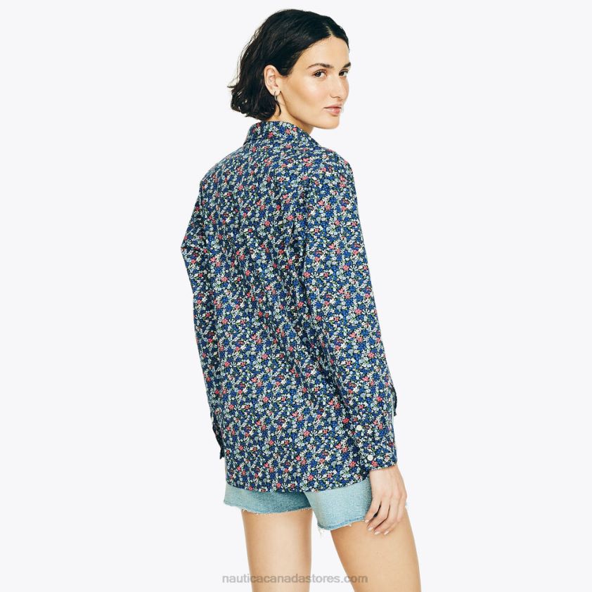 Floral Print Weekend Shirt Nautica Women Stellar Blue Heather R260HV986