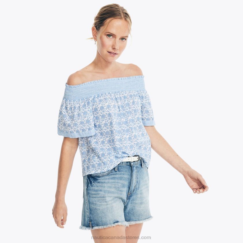 Printed Smocked Tank Top Nautica Women Bright White R260HV956